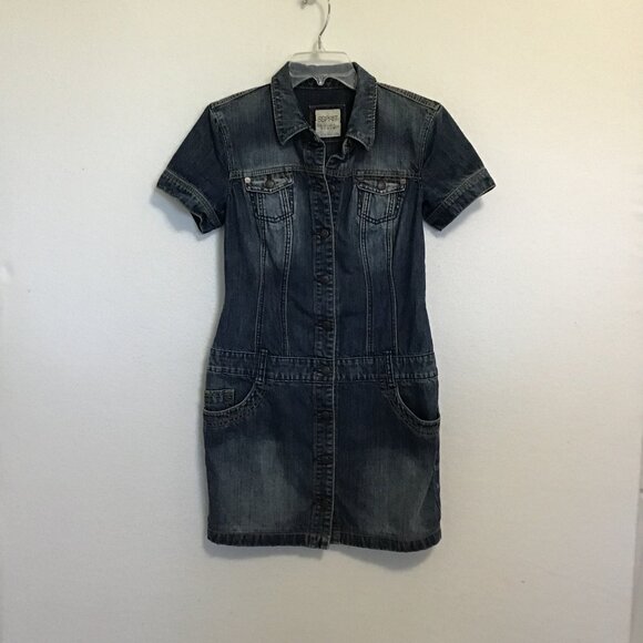 Esprit Short Sleeve Drop Waist Denim Mini Dress Size 8 - Picture 8 of 14